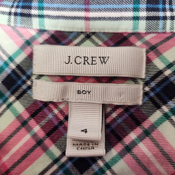 J. Crew Long Sleeve Plaid Boy Shirt Women's 4 Mint Strawberry Button Down Collar - Picture 6 of 7